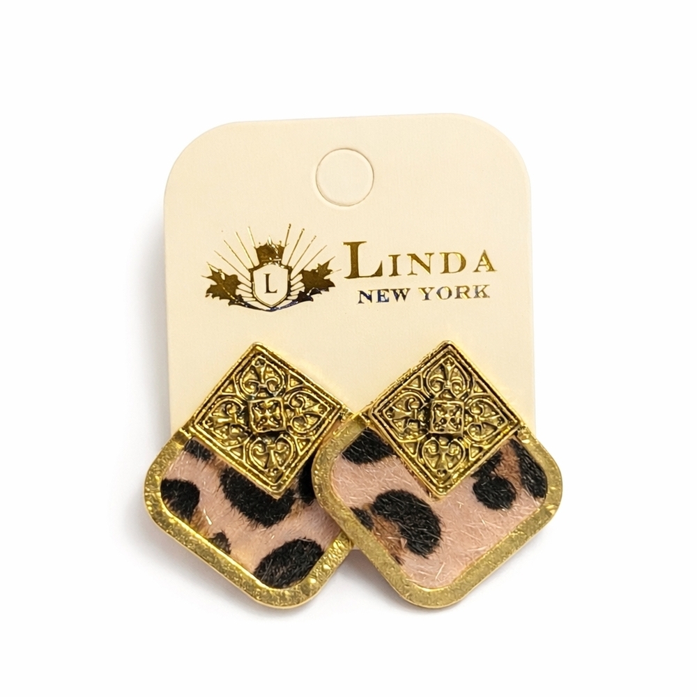 Linda New York Leopard Print Faux Fur Statement Earrings